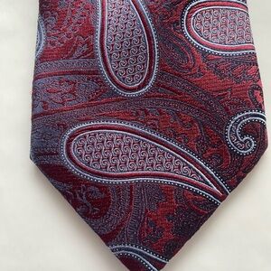 Ermenegildo Zegna Mens Silk Tie Burgundy Whimsical Paisley Jacquard Swirls Italy